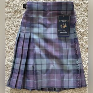 JAMES PRINGLE WEAVERS Ferguson purple blue tartan skirt kids 5/6 5 / 6 NWT